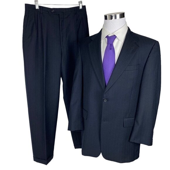 Hart Schaffner Marx 2 Piece Suit 40R/31W Dark Navy Pinstripe